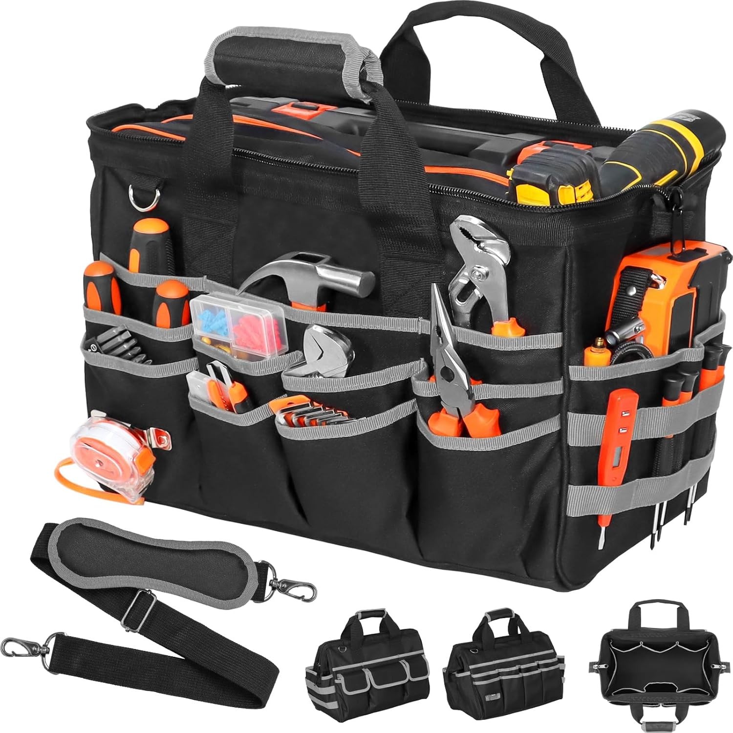 Heavy Duty Tool Bag, 17 Inch Tool Bags for Men with Multi-Pockets