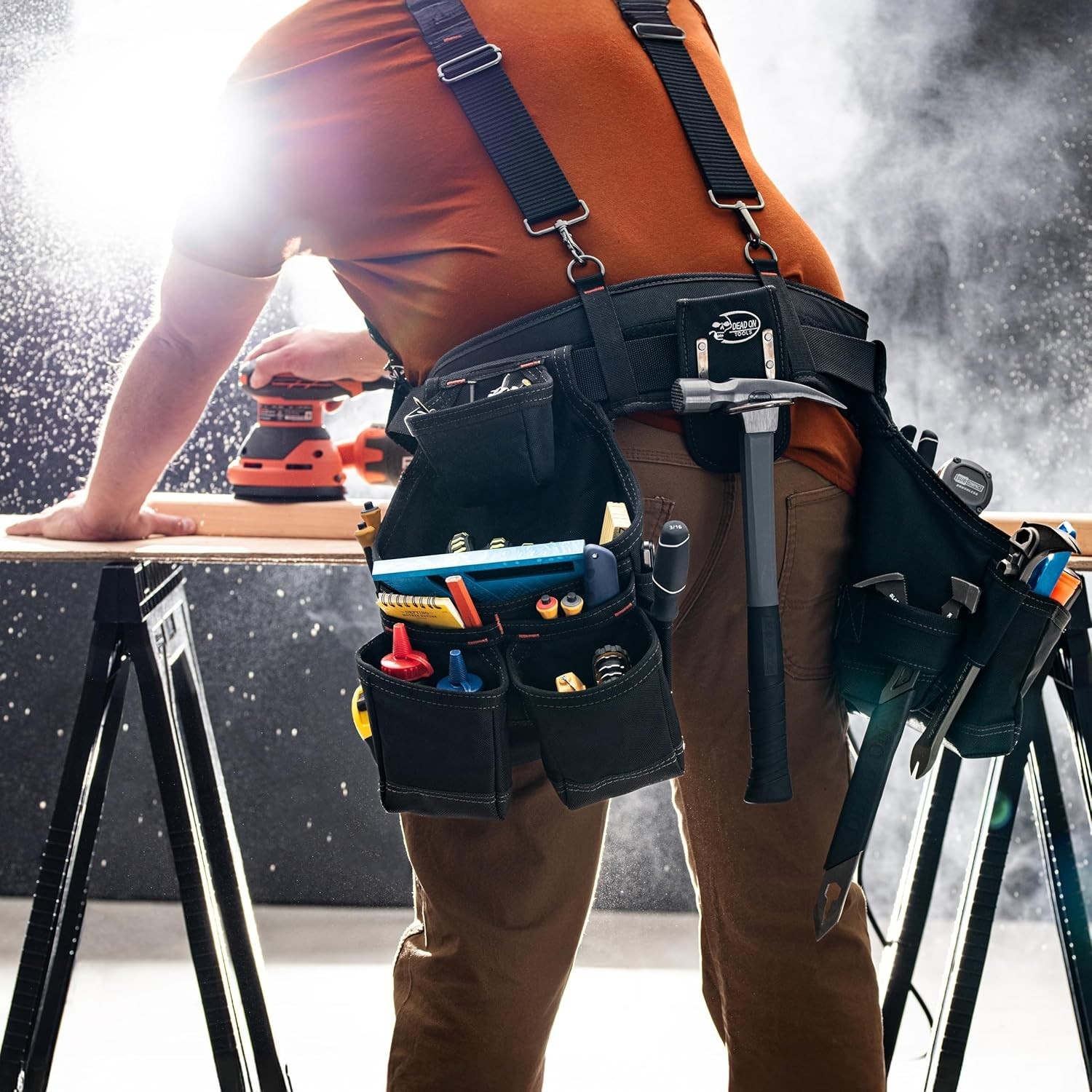 Tools Carpenter Tool Belt w/ Suspenders 1680D Poly Black HDP400945