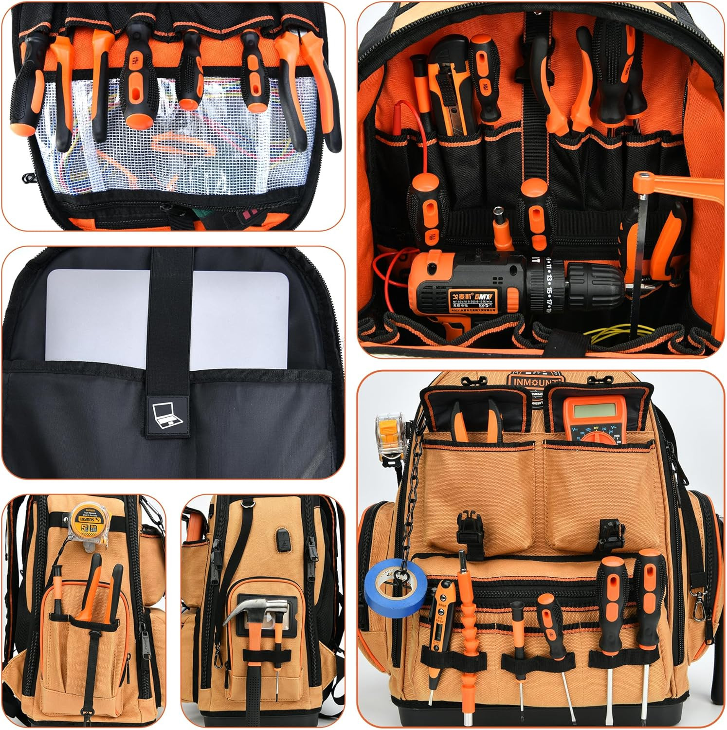 Tool Backpack Heavy Duty – Tool Backpack with Molded Base, 1680D Tool Organizer