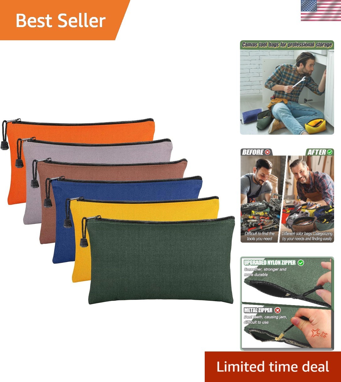 Multipurpose Water-Resistant Tool Bags – 11.2”x7” in 6 Eye-Catching Colors