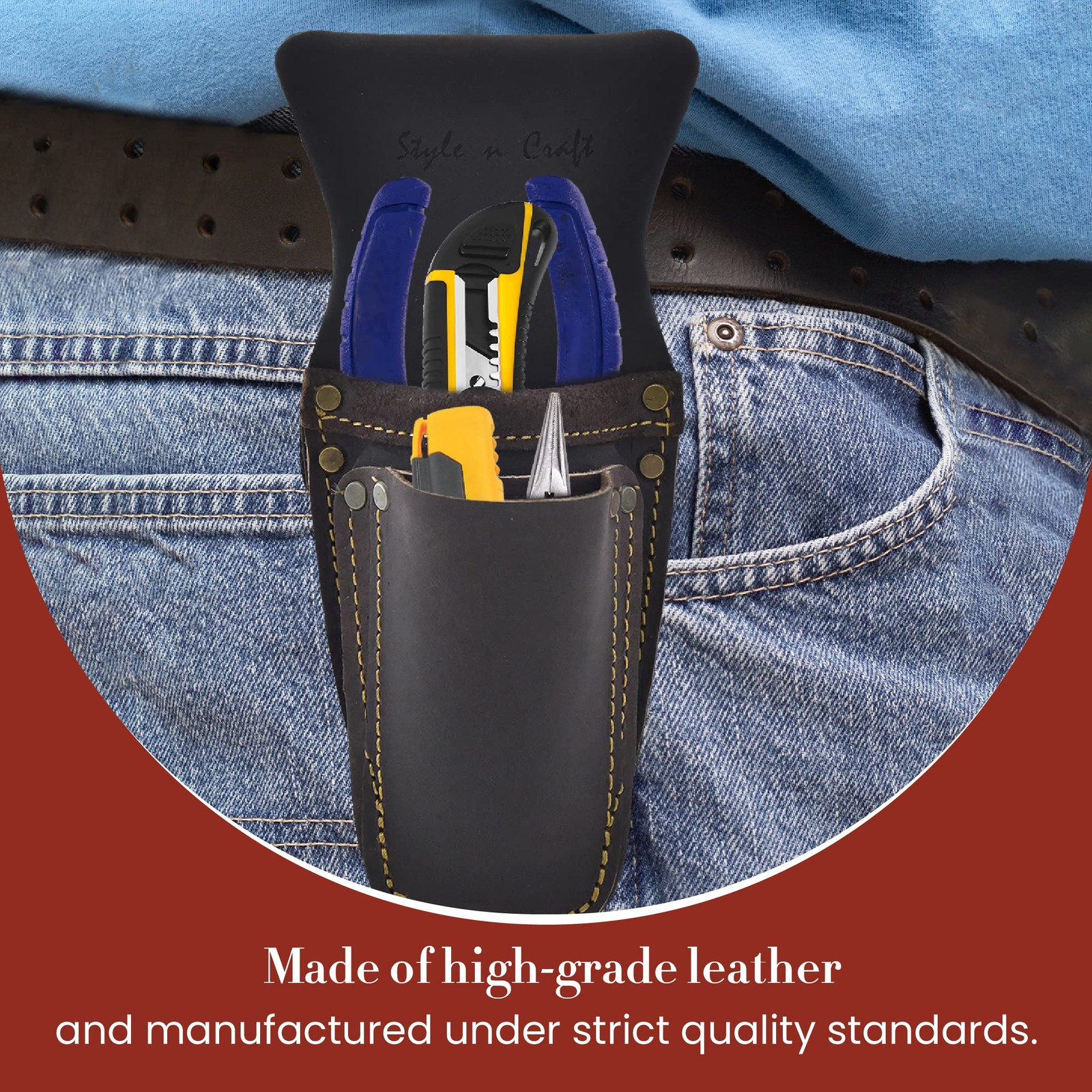 3 Pocket Pliers & Tool Holder, Full-Grain Oiled Leather Tool Pouch, Multi Too…