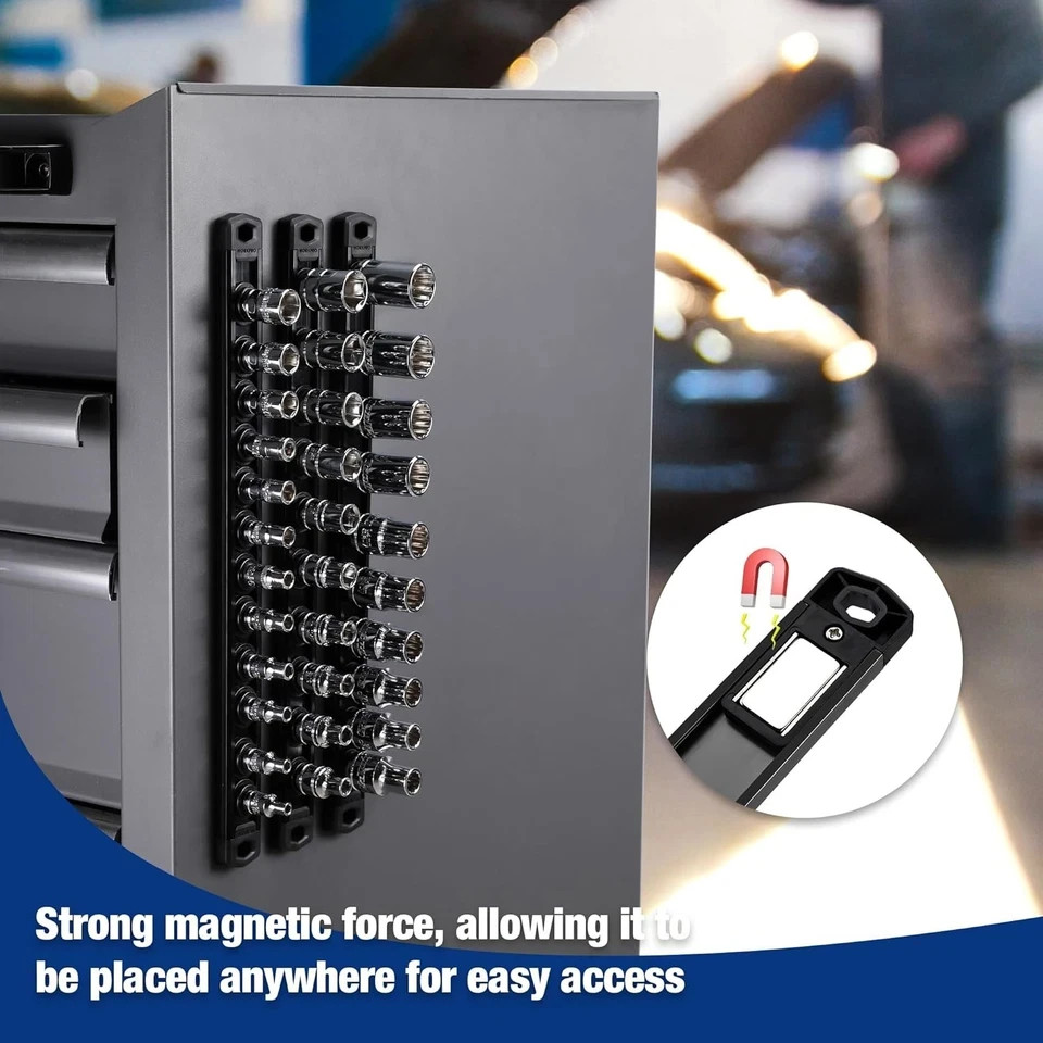 WORKPRO Magnetic Socket Organizer, 3/8-Inch Drive 3/8" DR, Black