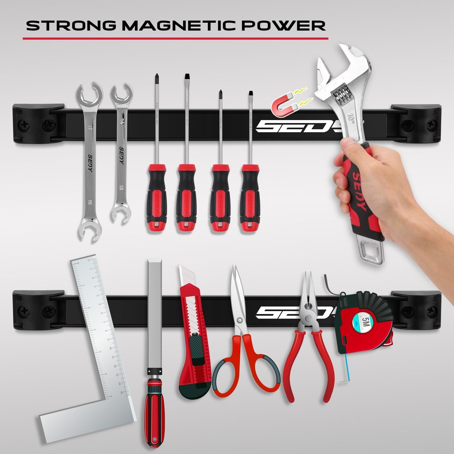 SEDY Magnetic Tool Holder Storage Organizer: 7-Piece Garage 12 Inch, Black