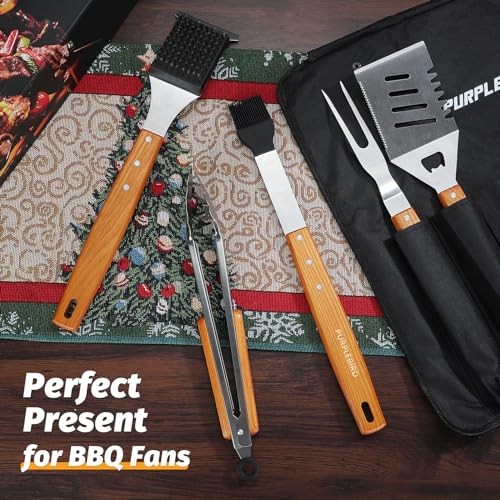 Grill Utensils Set with Brush – 5pcs Grilling Tools Set Wood Handle – 5PCS SET