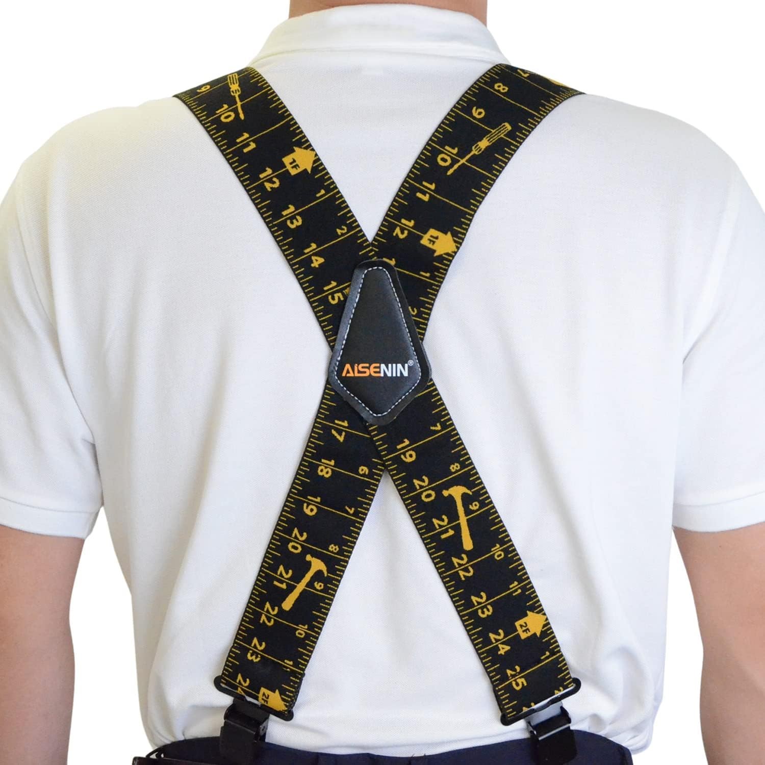 AISENIN Mens Tape Measure Suspenders, 2 Inch Wide Adjustable Work Suspenders…