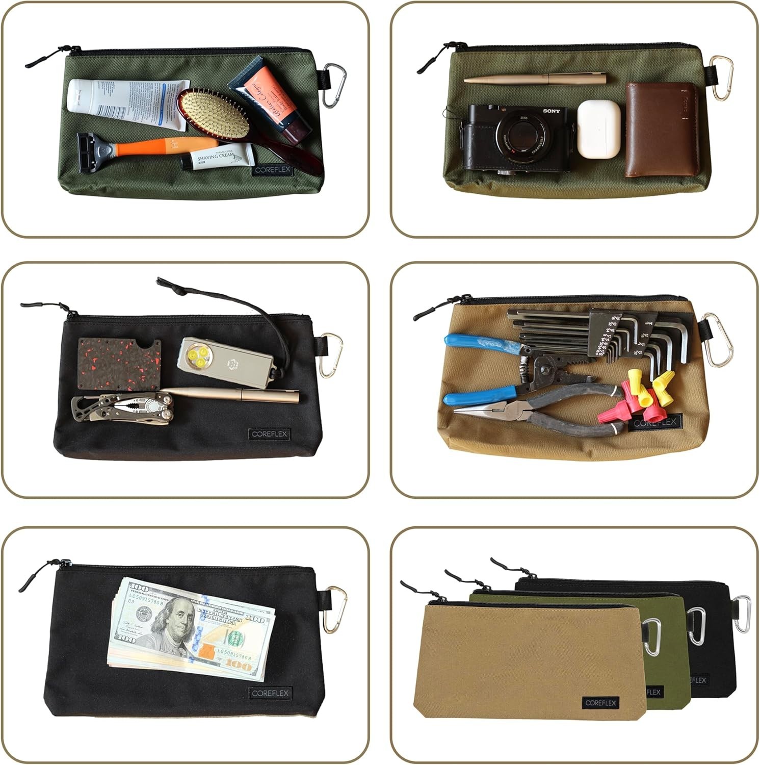 Durable YKK Zipper Tool Pouch, 10inch Flat Bottom Multipurpose Bag (3 Pack)