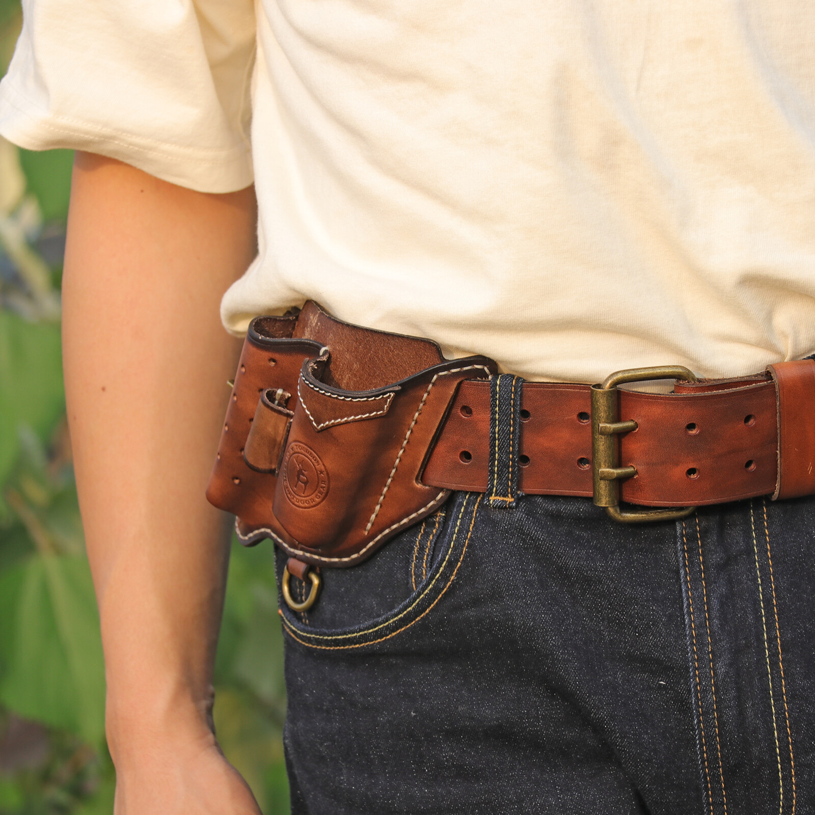 Tourbon Leather EDC Multitool Sheath Flashlight Holder Pen Belt Holster Camping