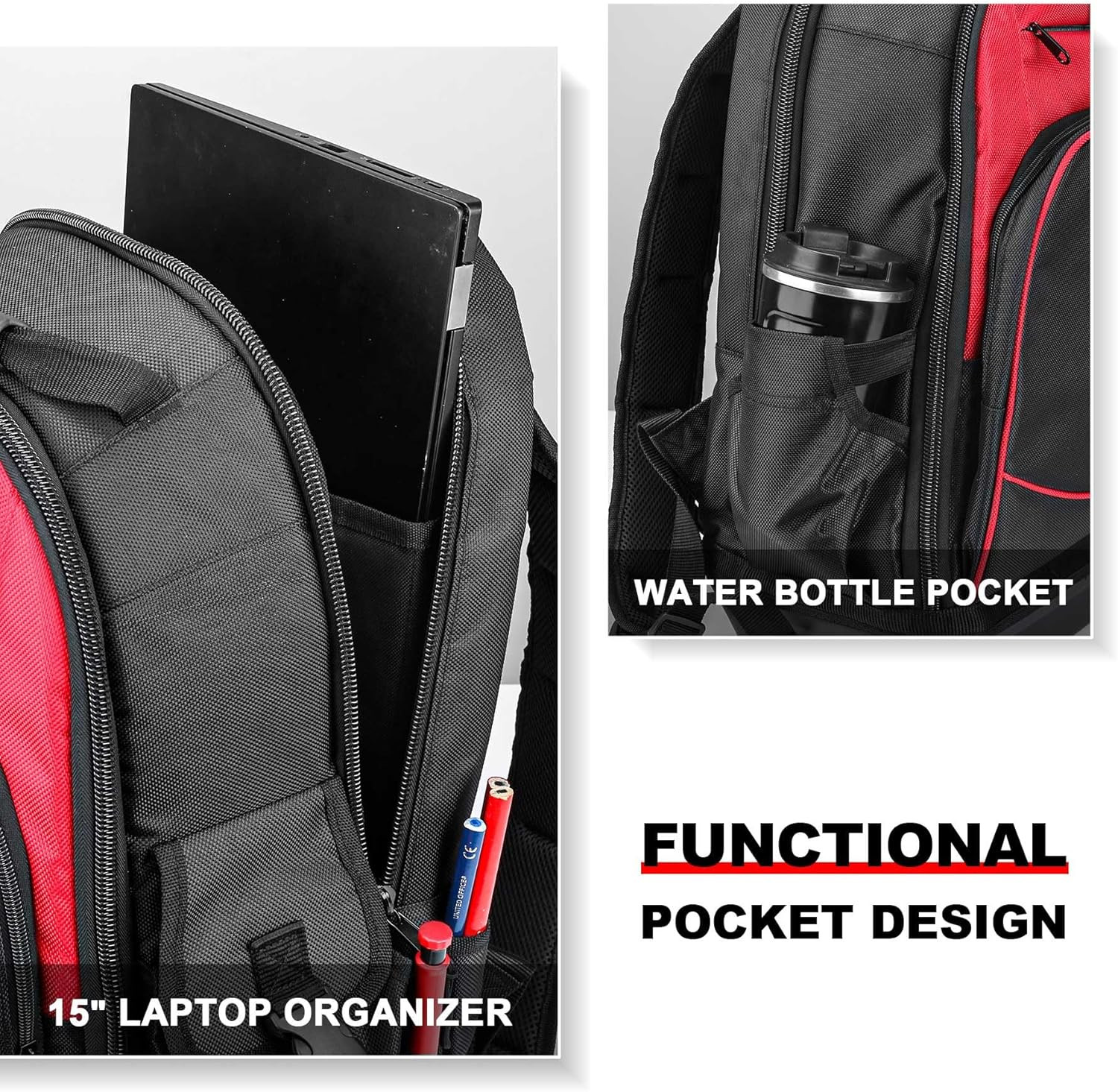 Heavy-Duty Tool Backpack with Molded Waterproof Base, 1680D Tool Bag with Laptop