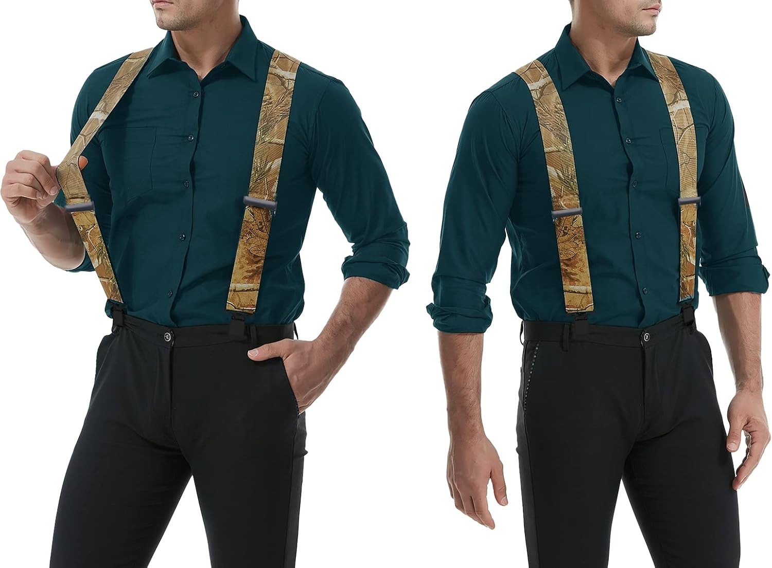 Camo Suspenders for Men Heavy One Size, 2"/B1/Camo Yellow/Black Clips