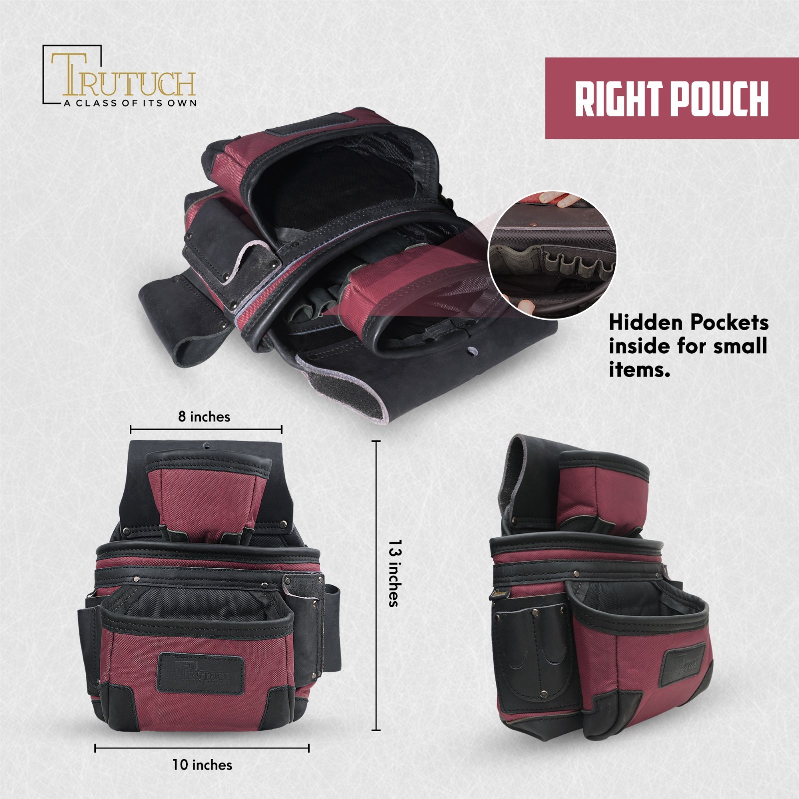 TRUTUCH Nylon and Leather Tool Belt | 1680 D Nylon Tool Pouch | Framing Tool Bag