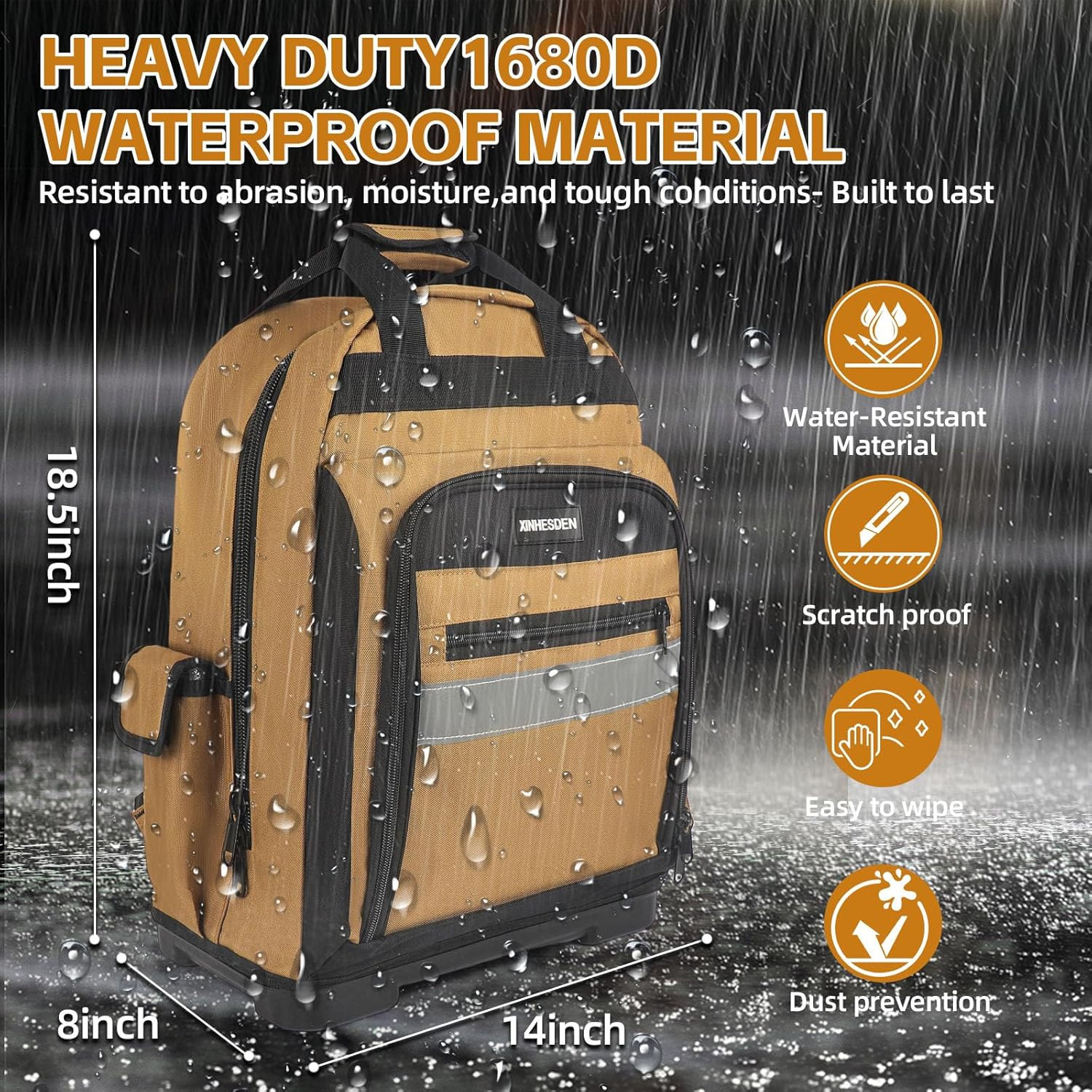 Heavy Duty Tool Backpack Waterproof Base Electrician Storage Bag Multi Pocket