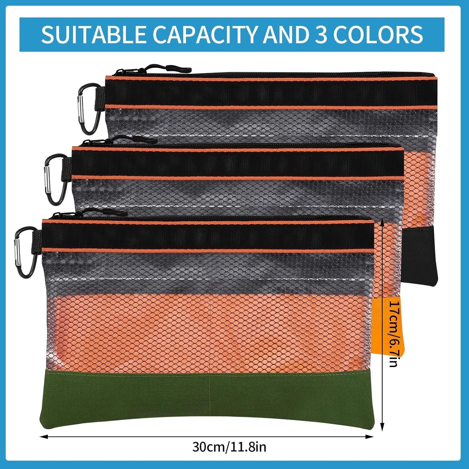 BESARME 3 Pcs 11.8″ Clear Tool Pouches with Zipper Heavy-Duty Small Tool Bag
