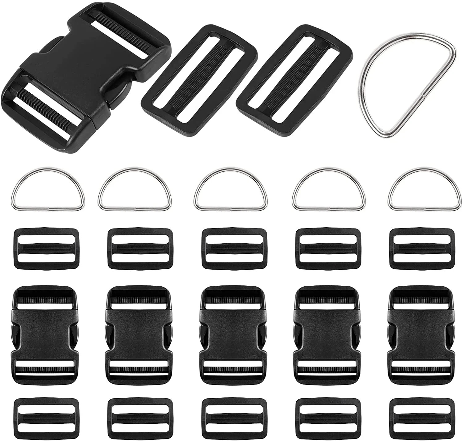 RNKP Heavy Duty Adjustable 1 1/2 Inch Plastic Buckles 6 Set, 6 Pcs Quick Side Re