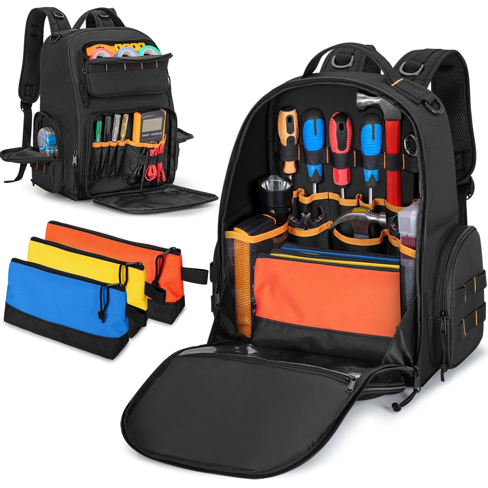 Organizer Bag Tool Backpack 3 Tool Pouches Tactical Storage Heavy Duty PVC Black
