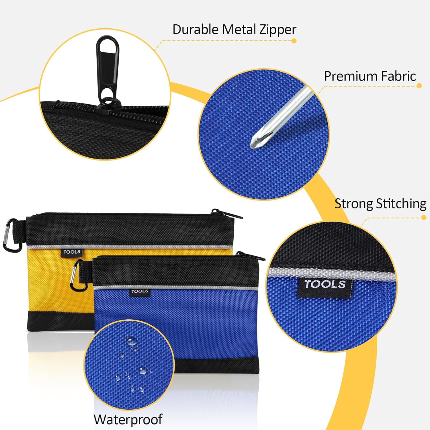 4 Pack Tool Pouch, Small Tool Bag with Zipper, 1680D Oxford Tool Pouches |