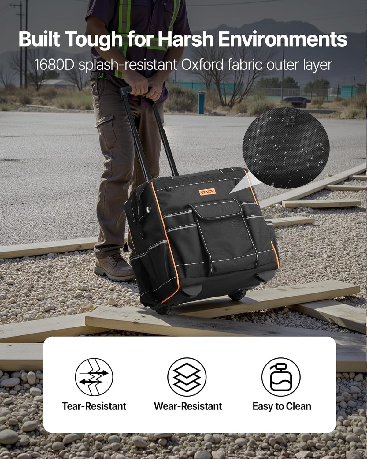 Rolling Tool Bag VEVOR 15″ 110LBS 25 Pockets Wheels