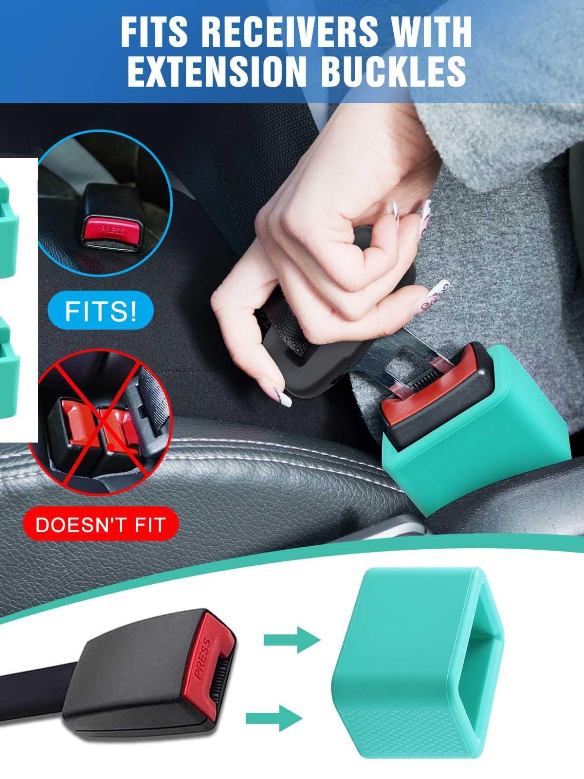 2 PCS Seat Belt Buckle Holder, Silicone Seatbelt Booster to Mint Green