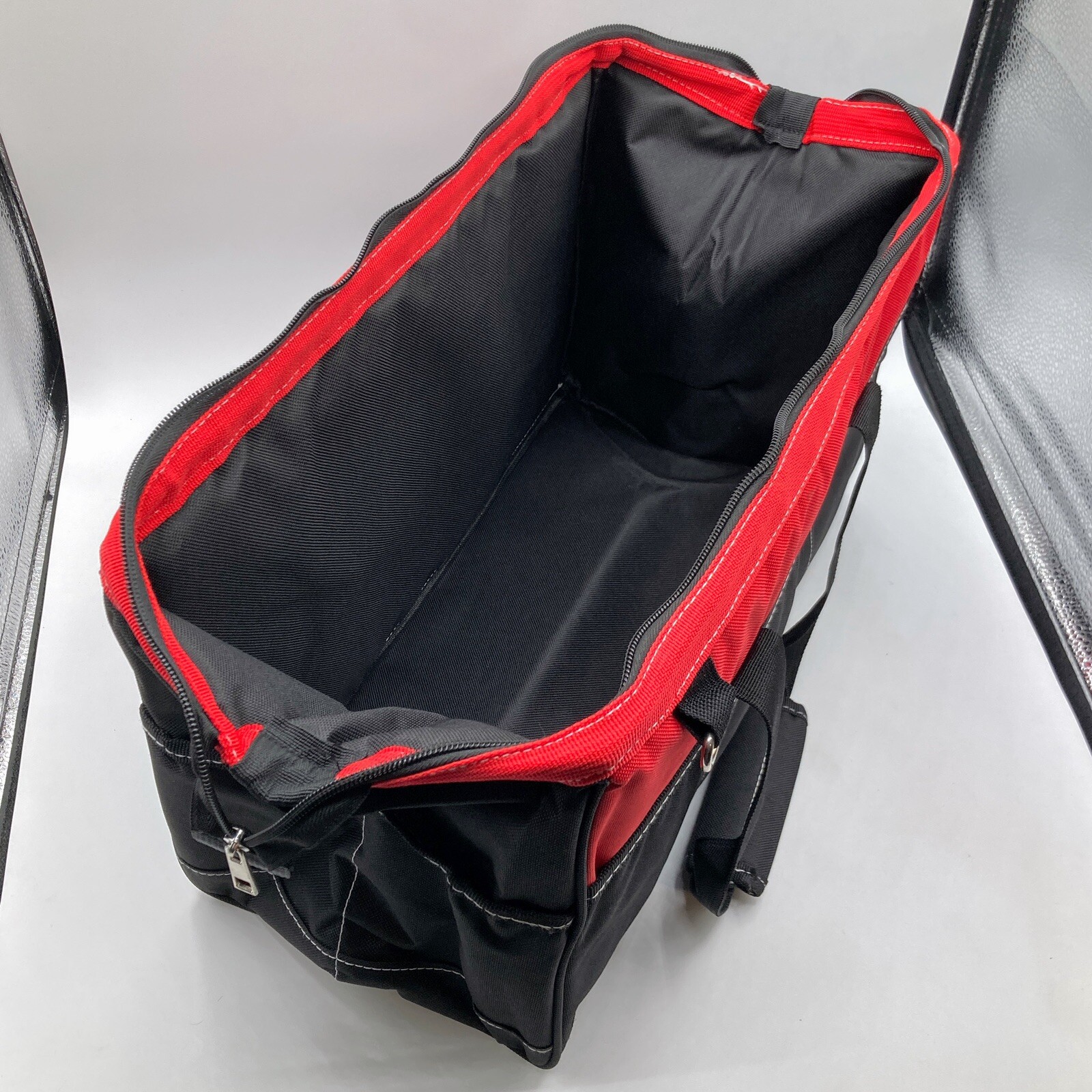 Red Canvas Tool Bag Reinforced Handles Strap Pockets Hard Rock Hotel Casino
