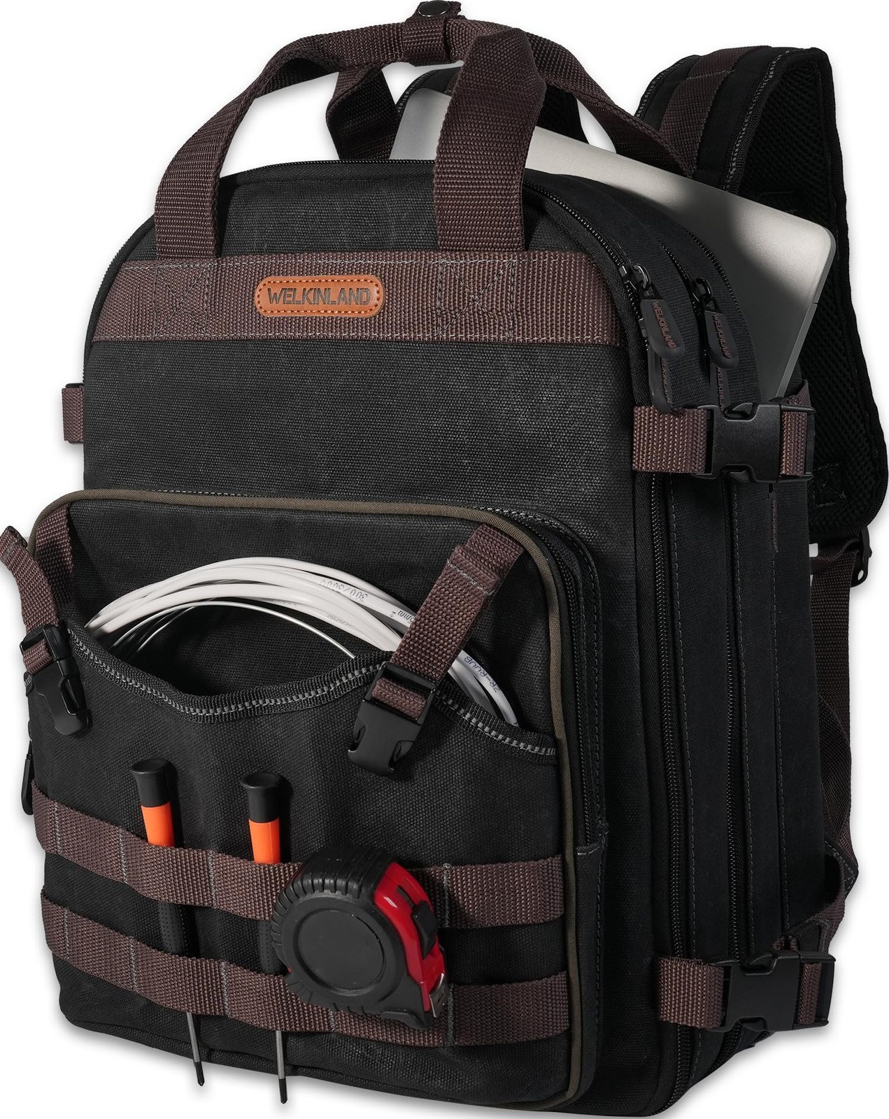 WELKINLAND 90-Pockets Electrician 8.3 x 12.2 x 17 inches, Black+brown
