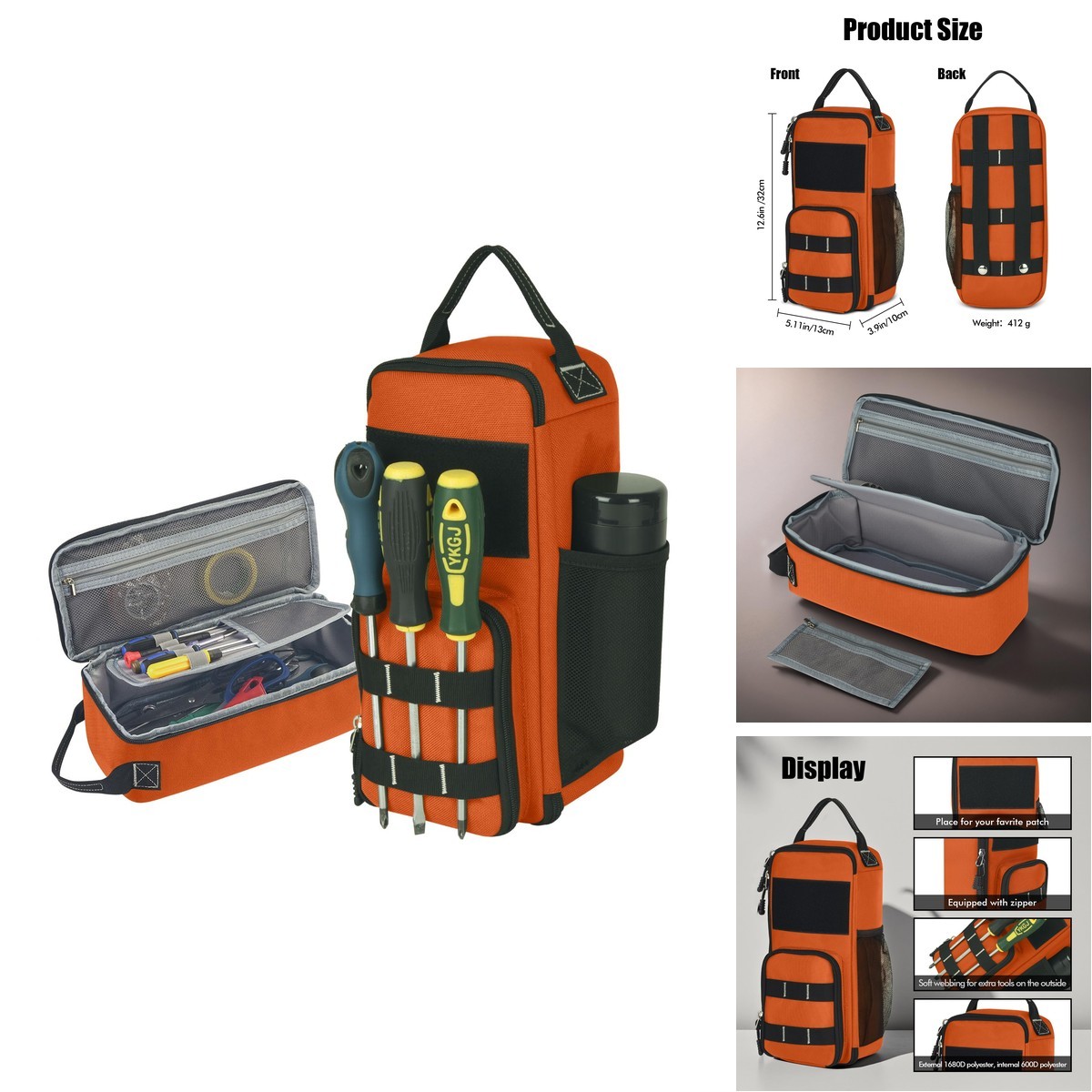 LAKE FIRE 12.6″ Heavy Duty Small Tool Bag Pouch Men Multiple Pockets,Orange