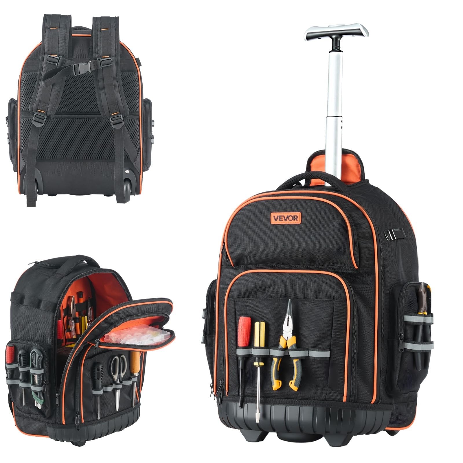 Vevor Rolling Tool Backpack 110 Lbs Load Capacity 45 Pockets Heavy Duty Roller