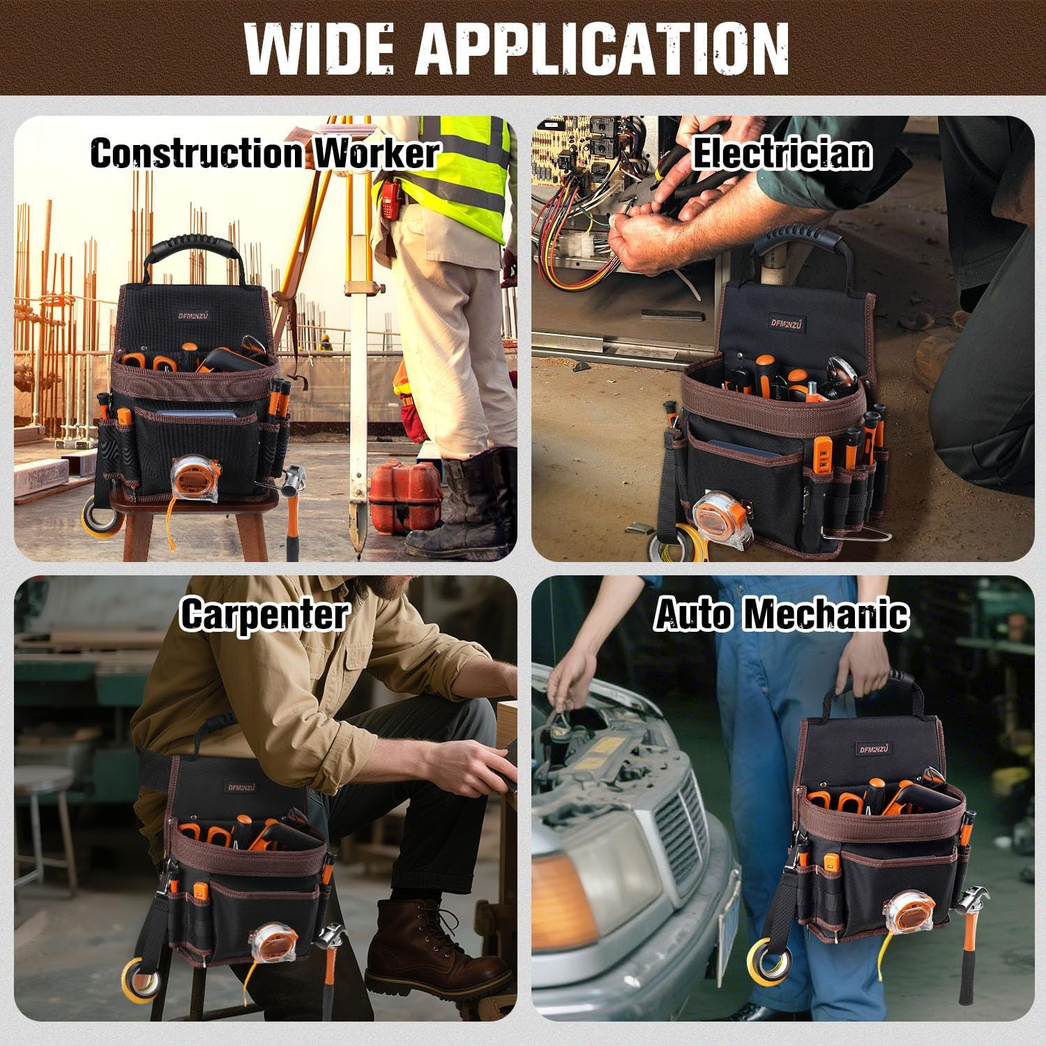 Electrician Tool Pouch, 10 Pockets Tool Belt Pouches with Hammer Holder, Adjusta