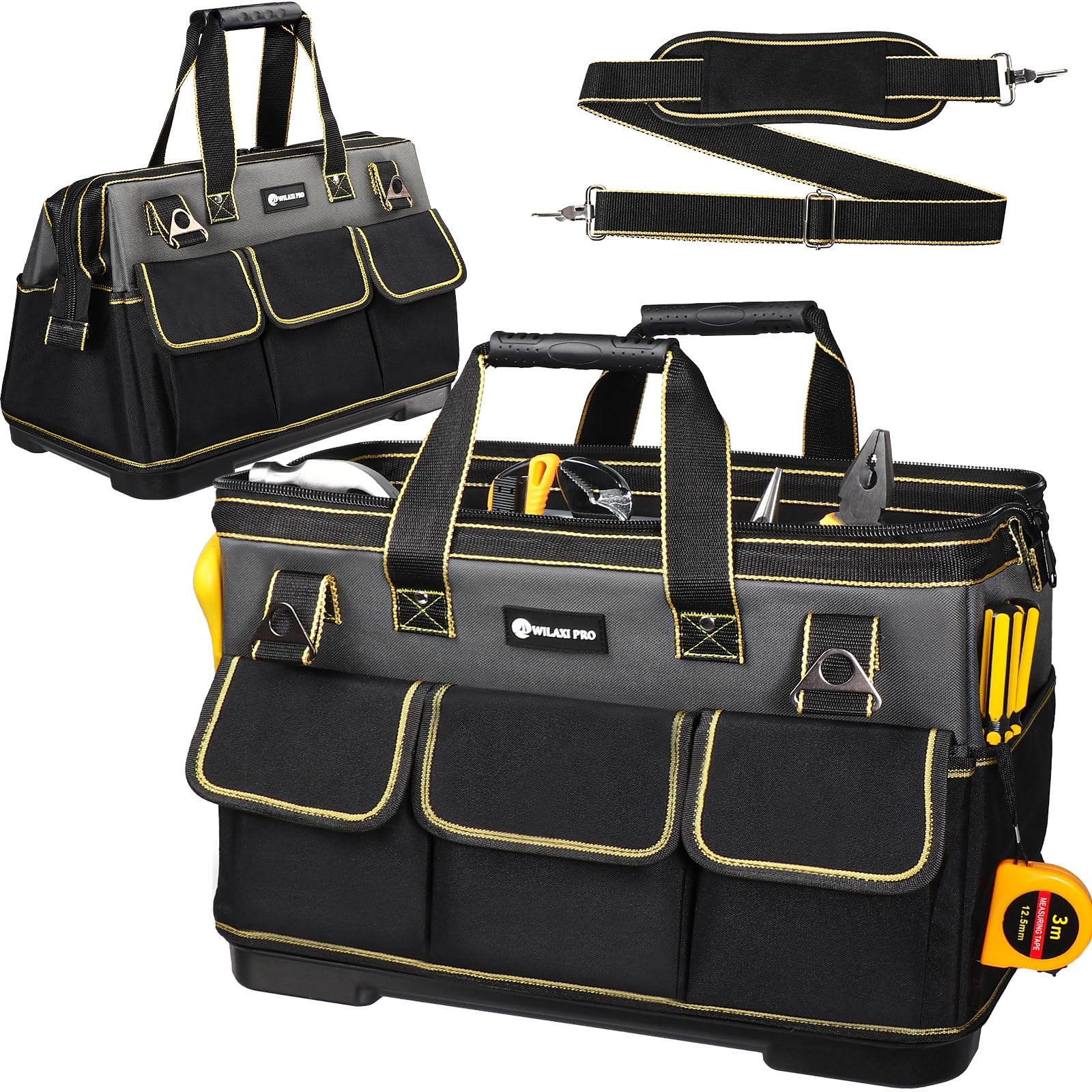 20 Inch Wide Mouth Tool Bag Waterproof Molded Base Heavy Duty Organizer Grey