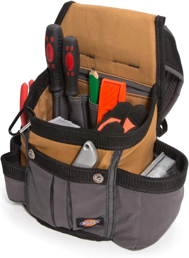8-Pocket Padded Tool Belt, Adjustable 3″ Utility Pouch, Durable Canvas, Tan/Grey