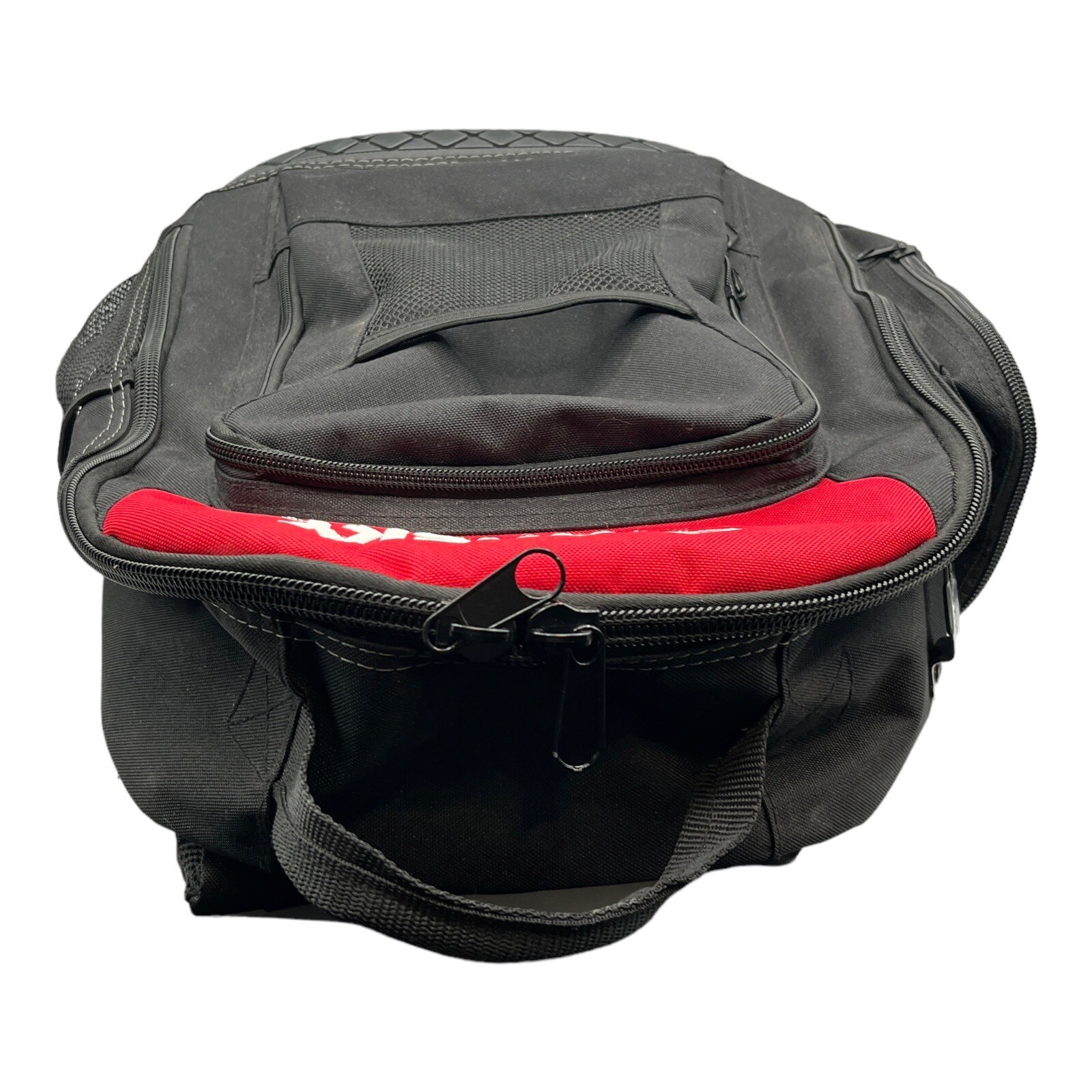 Husky Tool Backpack 16 in Water-Resistant Polyester Fabric Molded Base Red Black
