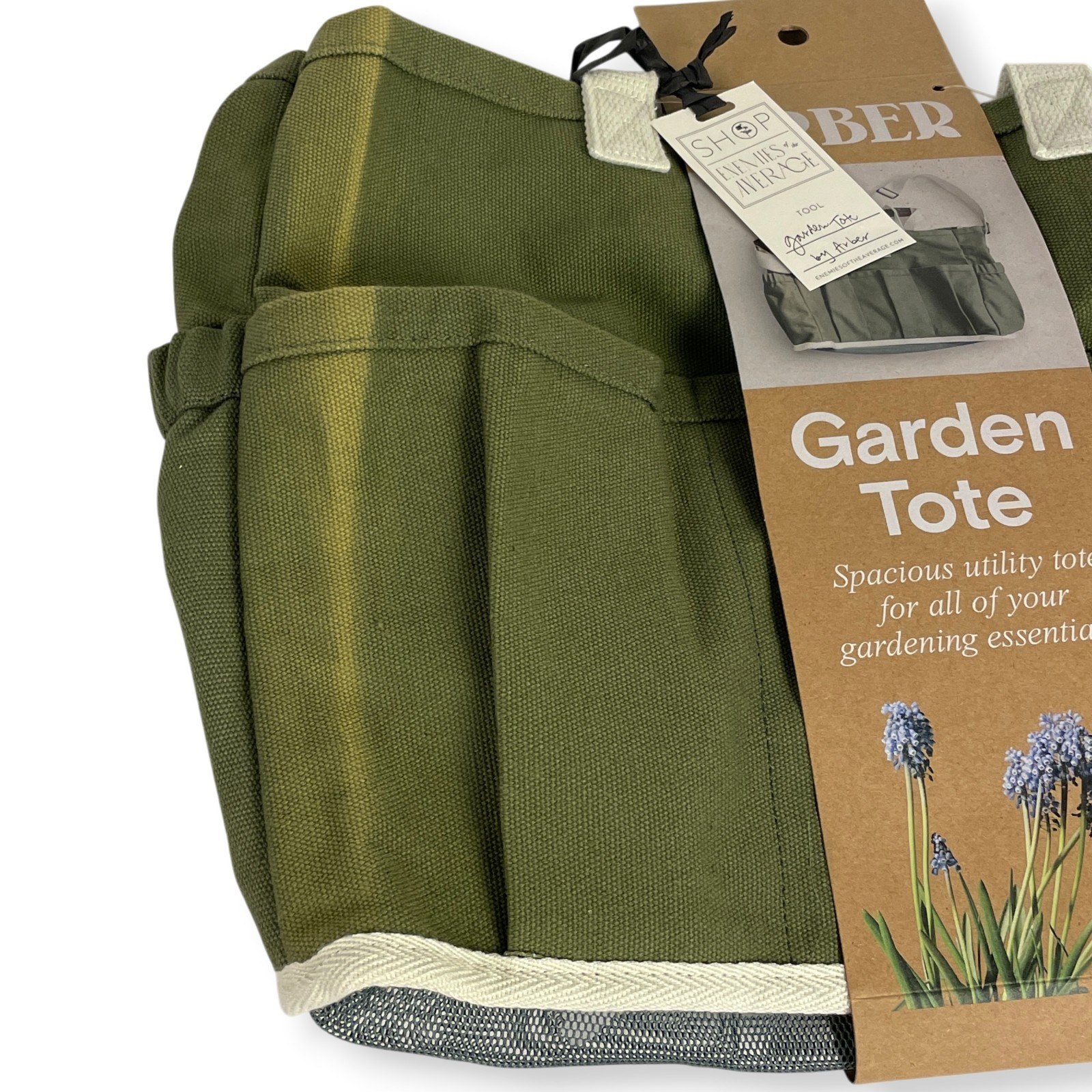 Arber Garden Tote Spacious Utility Tote Multi Pockets Mesh Bottom Canvas Bag