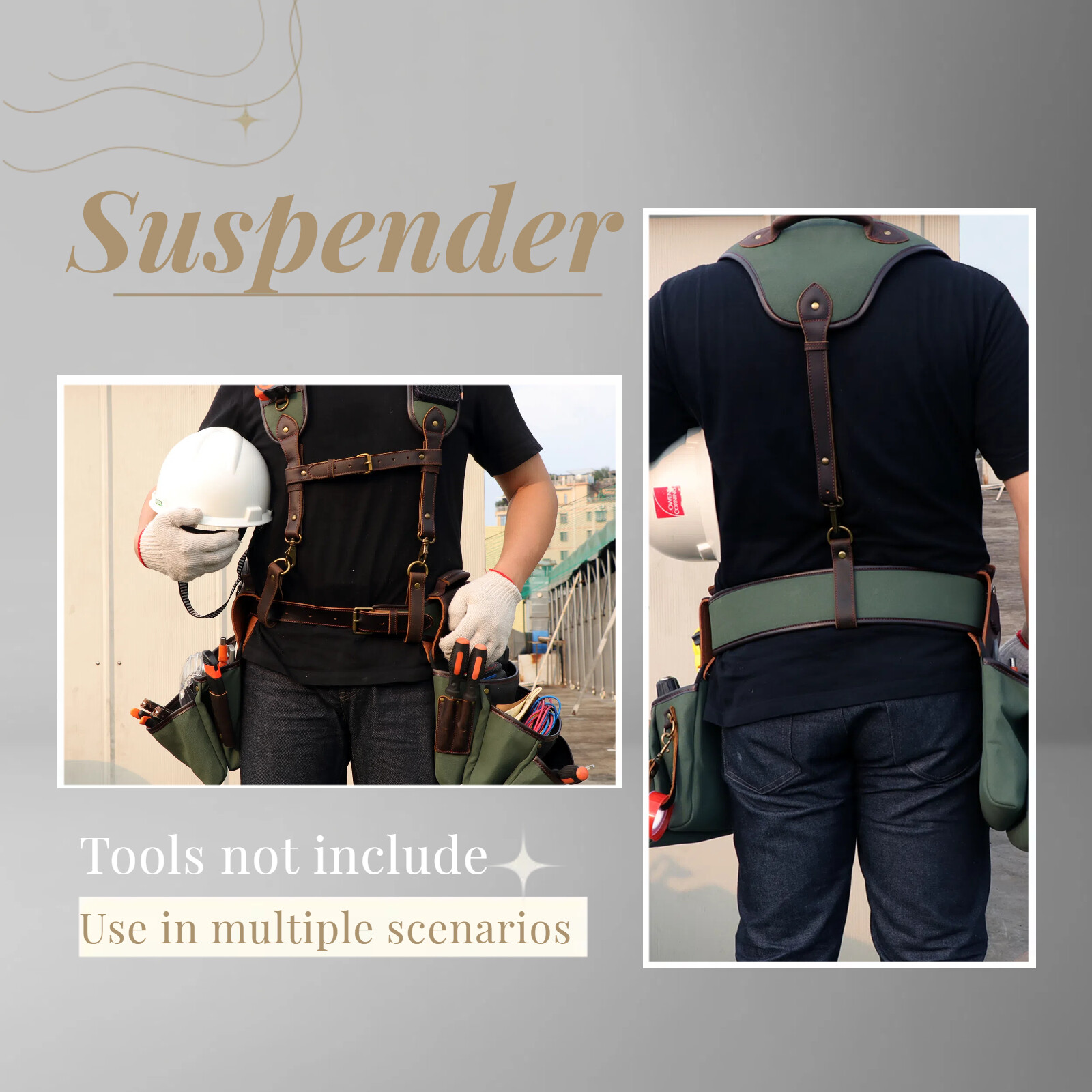 TOURBON Canvas Tool Harness Suspender Carpenter Rig Belt Contractor Holder Strap