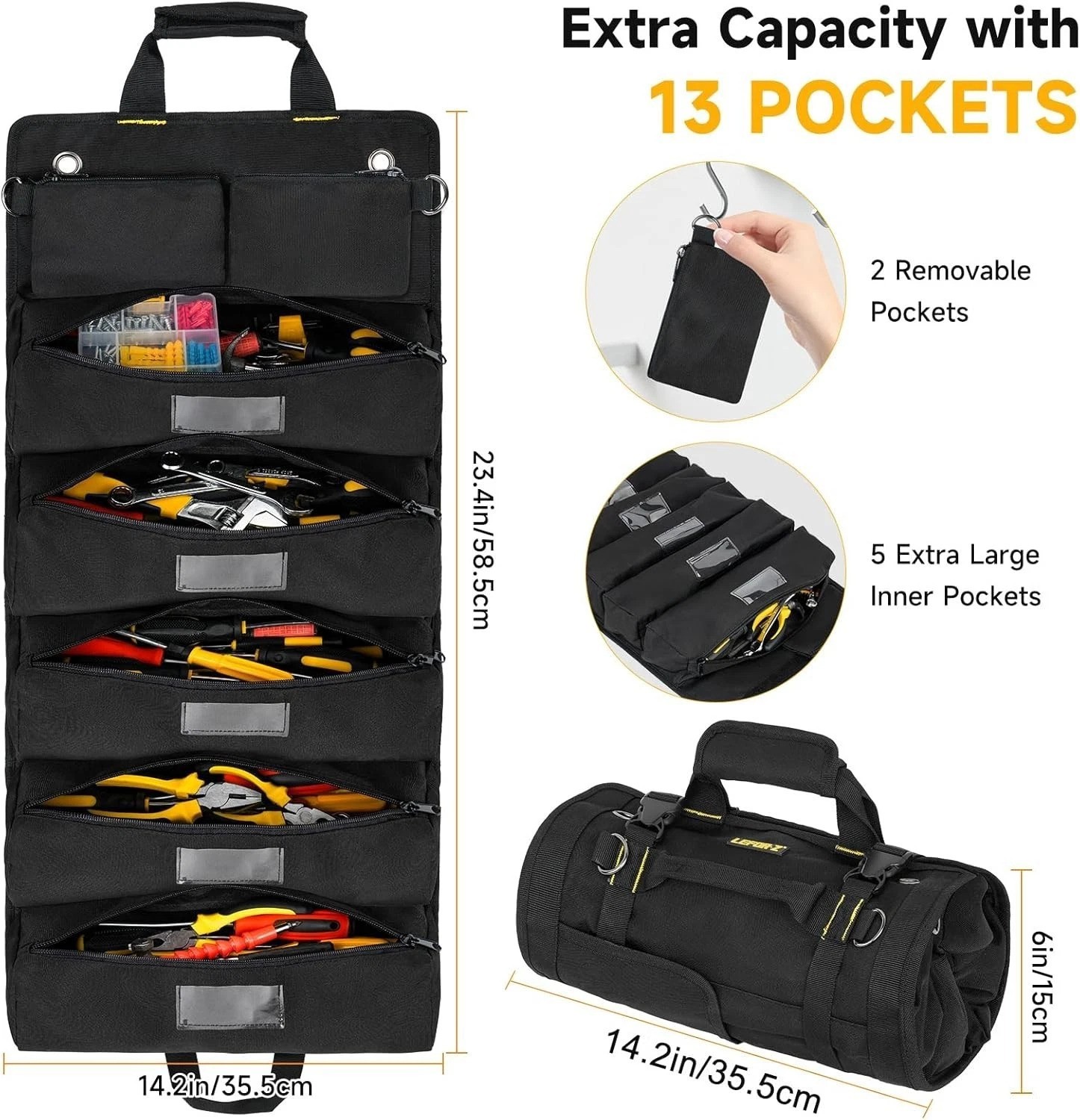 Tool Bag,Large Roll Up Tool Bag Organizer,13 Pockets Tool Roll Storage Pouch,…