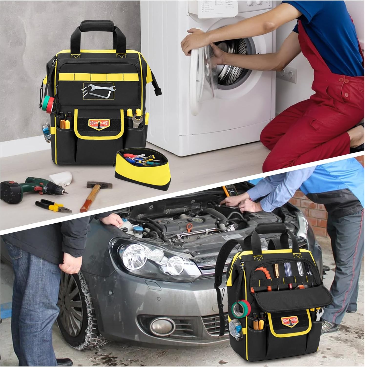 Tool Bag Backpack with Zipper Pouch and Magnetic Attraction Area, Heavy-Duty Too