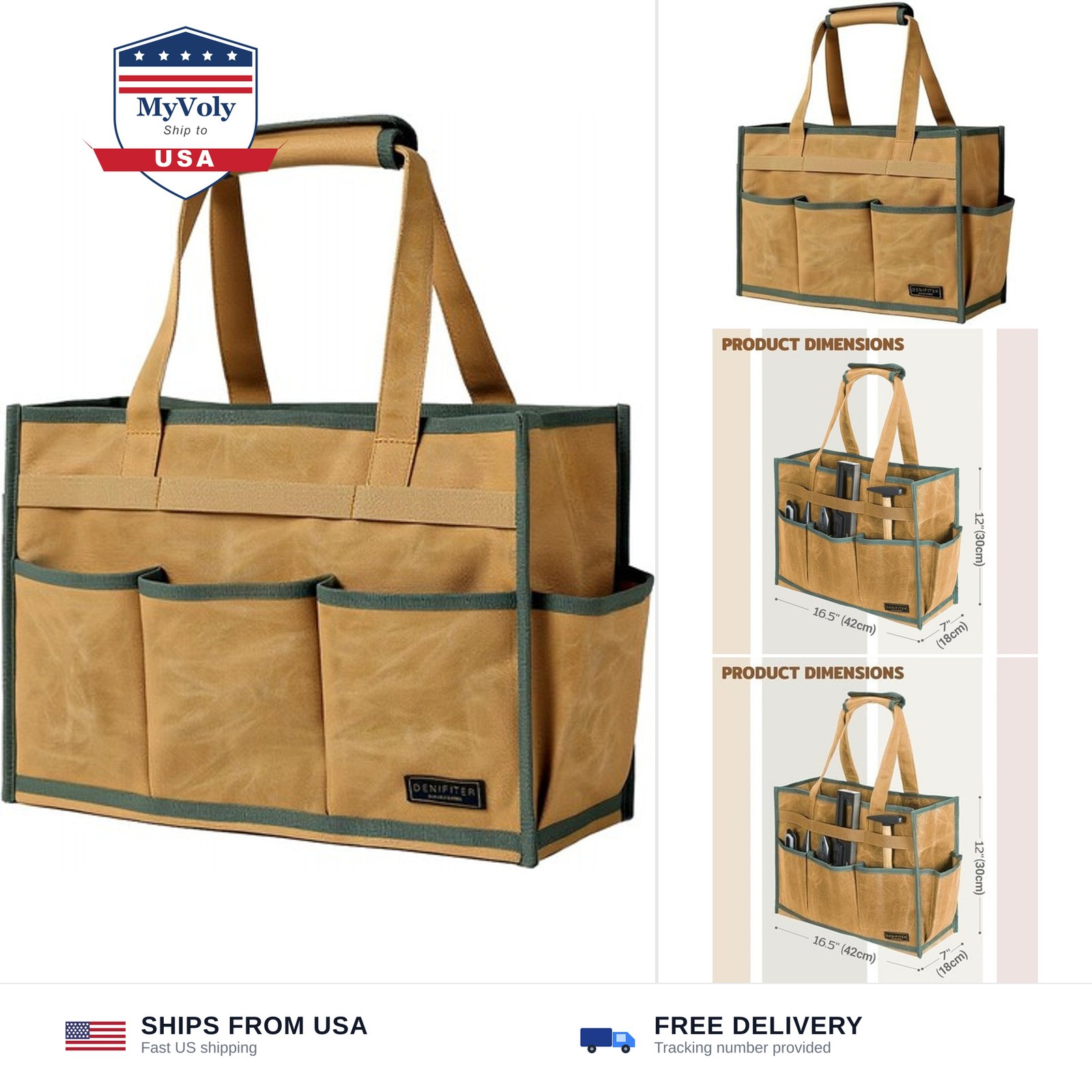 Heavy-Duty Waxed Canvas Tool Tote Bag – Large Capacity Tool Organizer with 14…