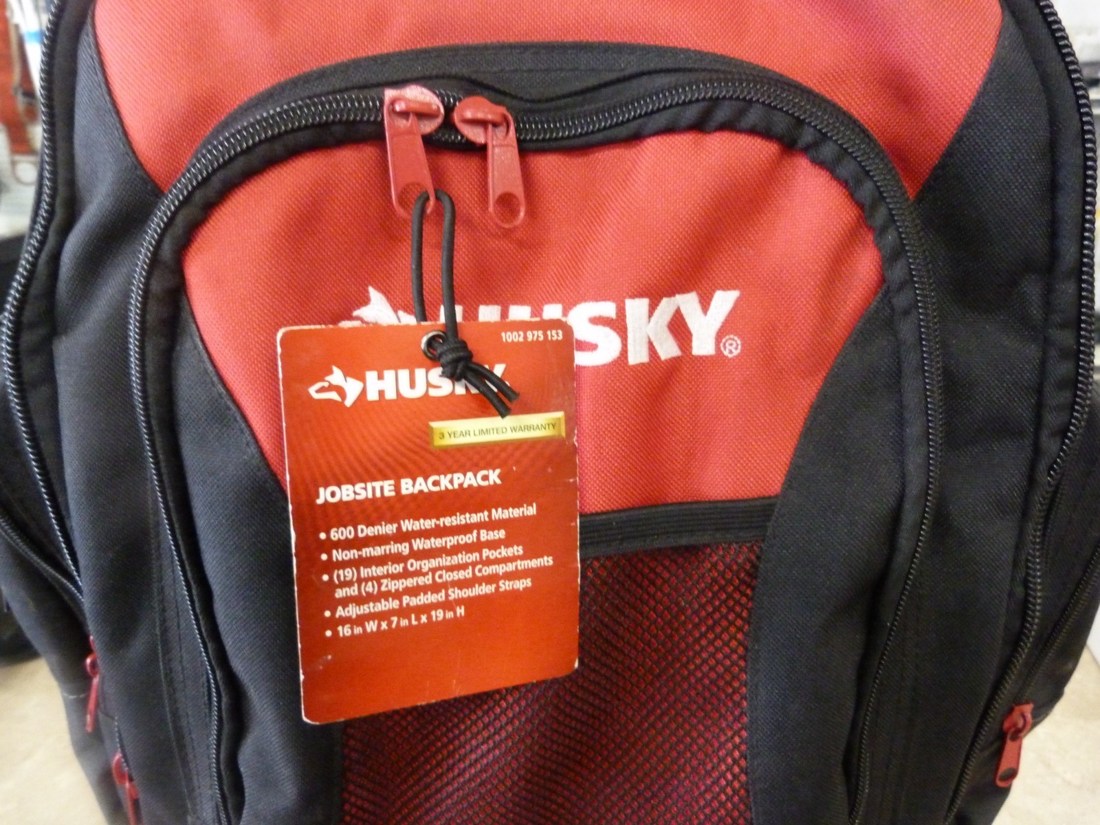 Husky Pro Tool Backpack Heavy Duty Rubber Bottom Storage Bag (H-68003-03)