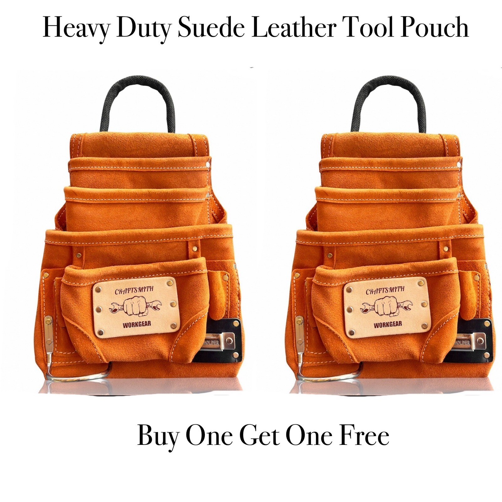 Carpenter Drywaller Bolsa Tool Pouch Heavy Duty 10 Pocket Suede Leather BOGO!