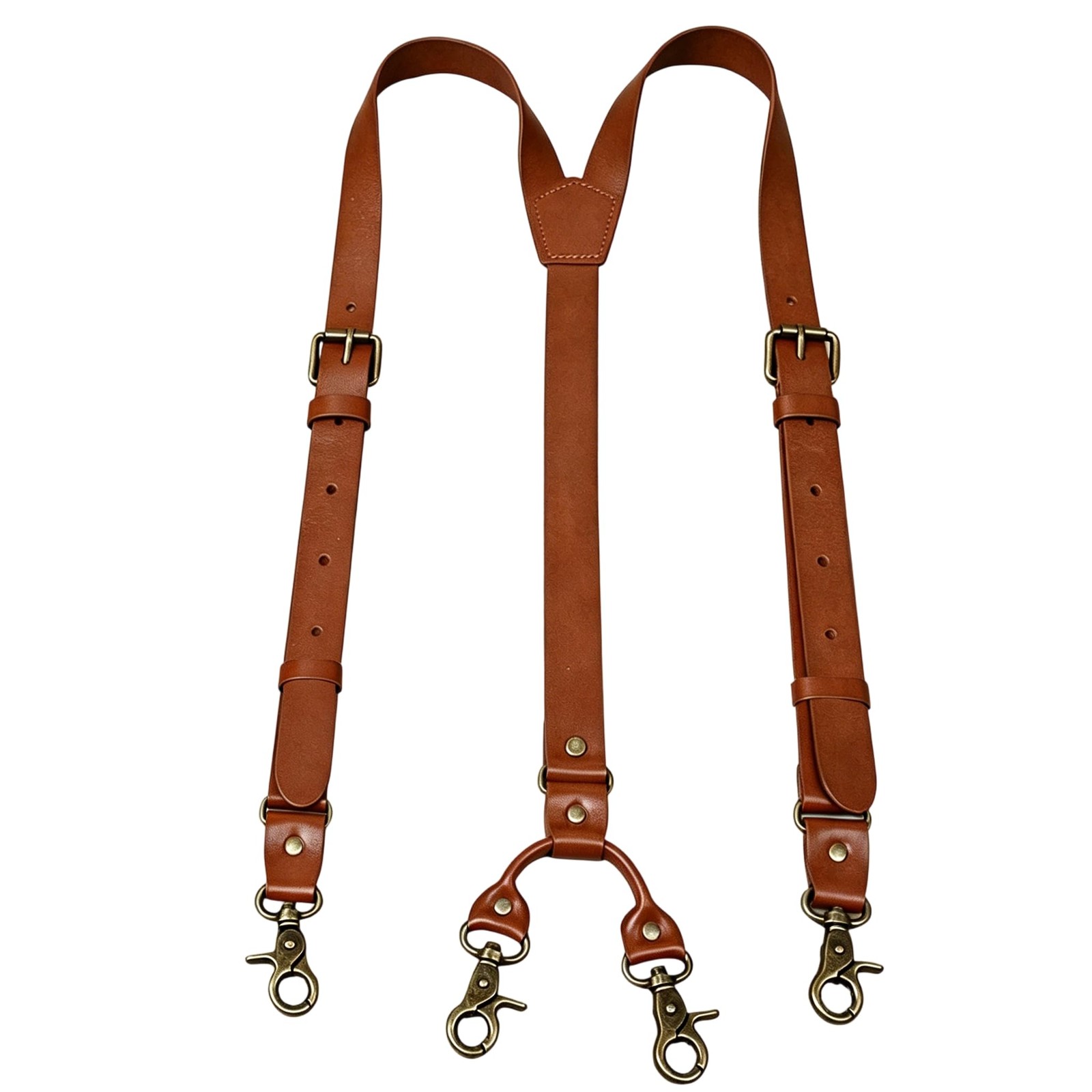 MUNION Leather Mens Suspenders Large, Red Brown for Men