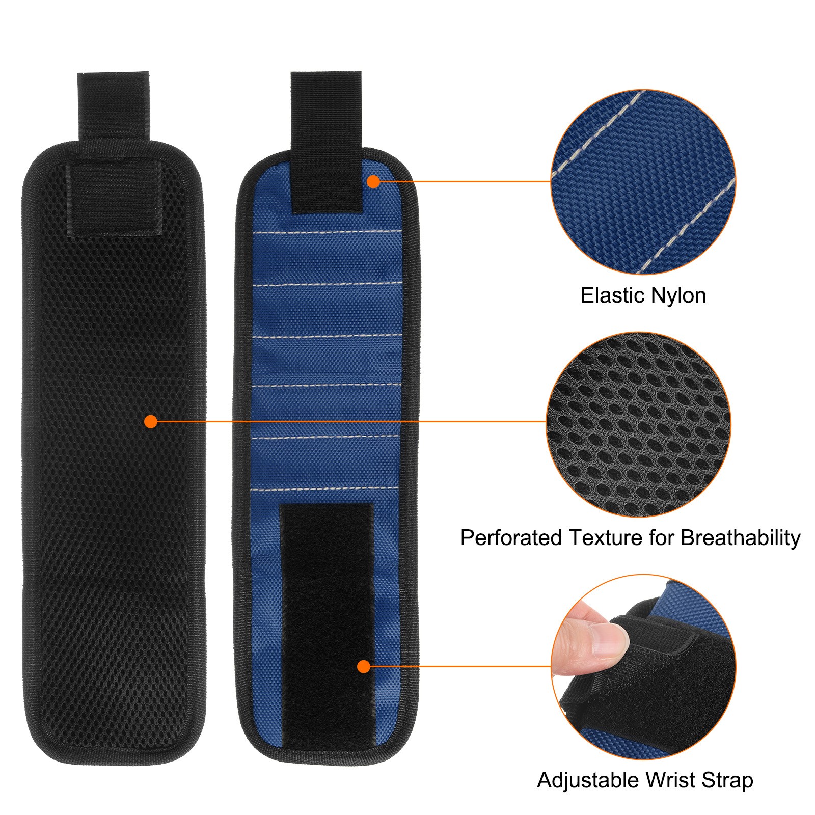 Magnetic Wristband for Screws 15 Magnets Nylon Wrist Band Dark Blue