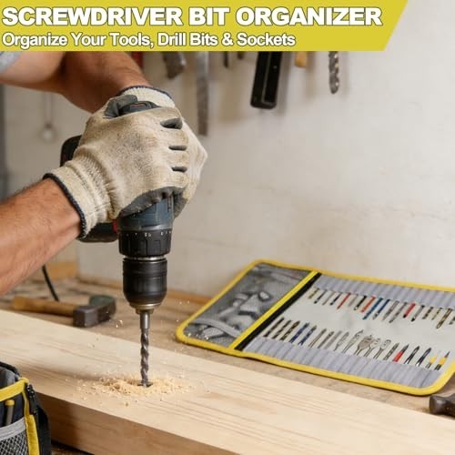 Drill Bit Organizer, Roll Up Storage Organizer Case, Heavy Black
