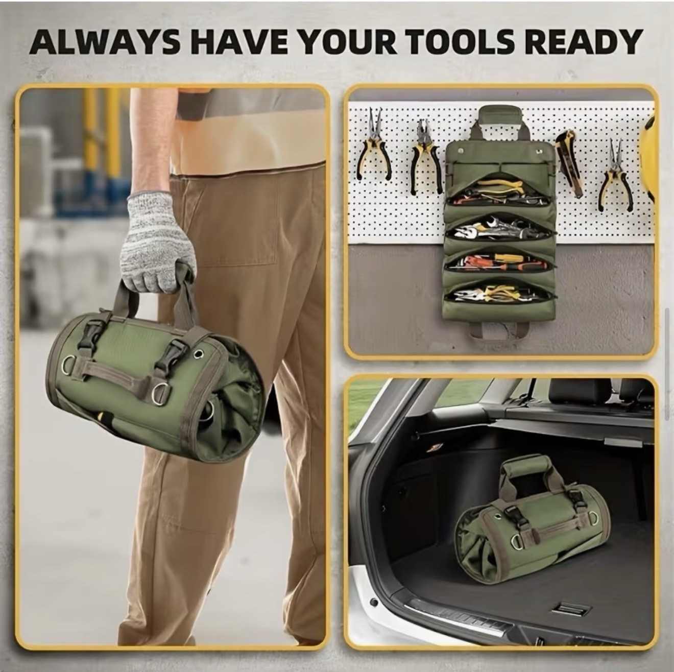 Portable Tool Roll Up Bag Multi Pocket Portable Organizer Pouch Hardware Storage
