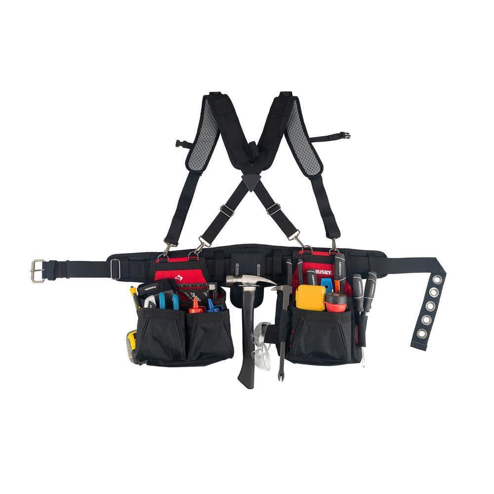 Work Tool Belt Contractors 2-Bag Suspenders 18 Pocket Tools Storage Organize