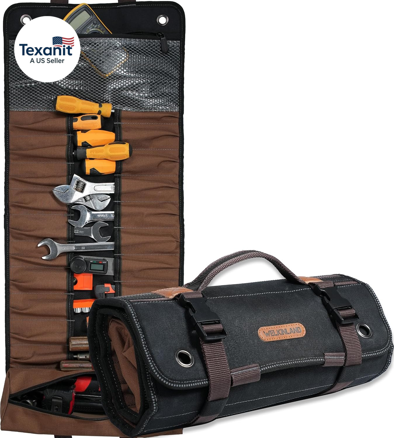 23-Pocket Canvas Tool Roll, Heavy-Duty Tool Wrap Roll, Waterproof Canvas Roll up