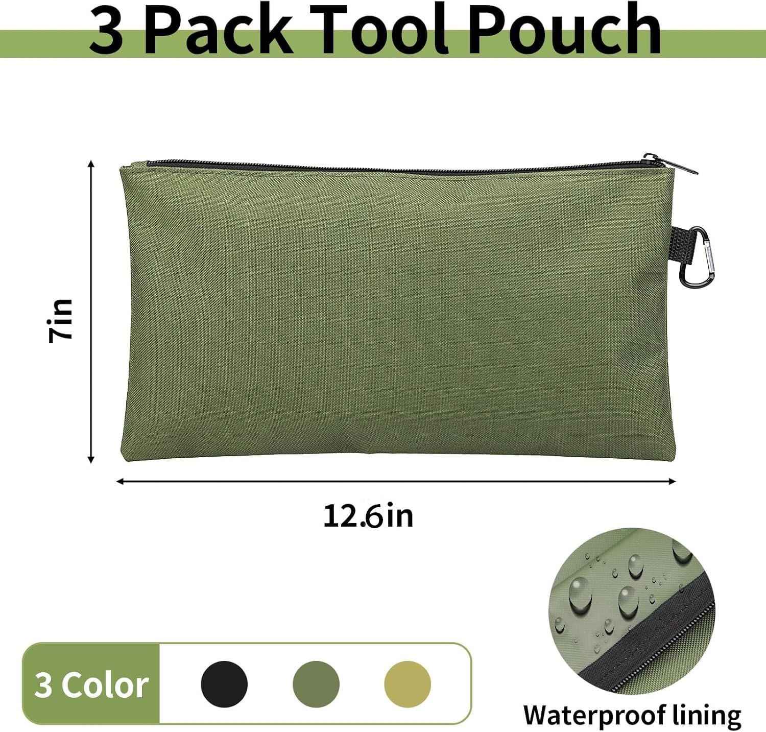 3 Pack Tool Bag Zipper Pouch, Premium Tool Pouch, Utility Multipurpose Storag…