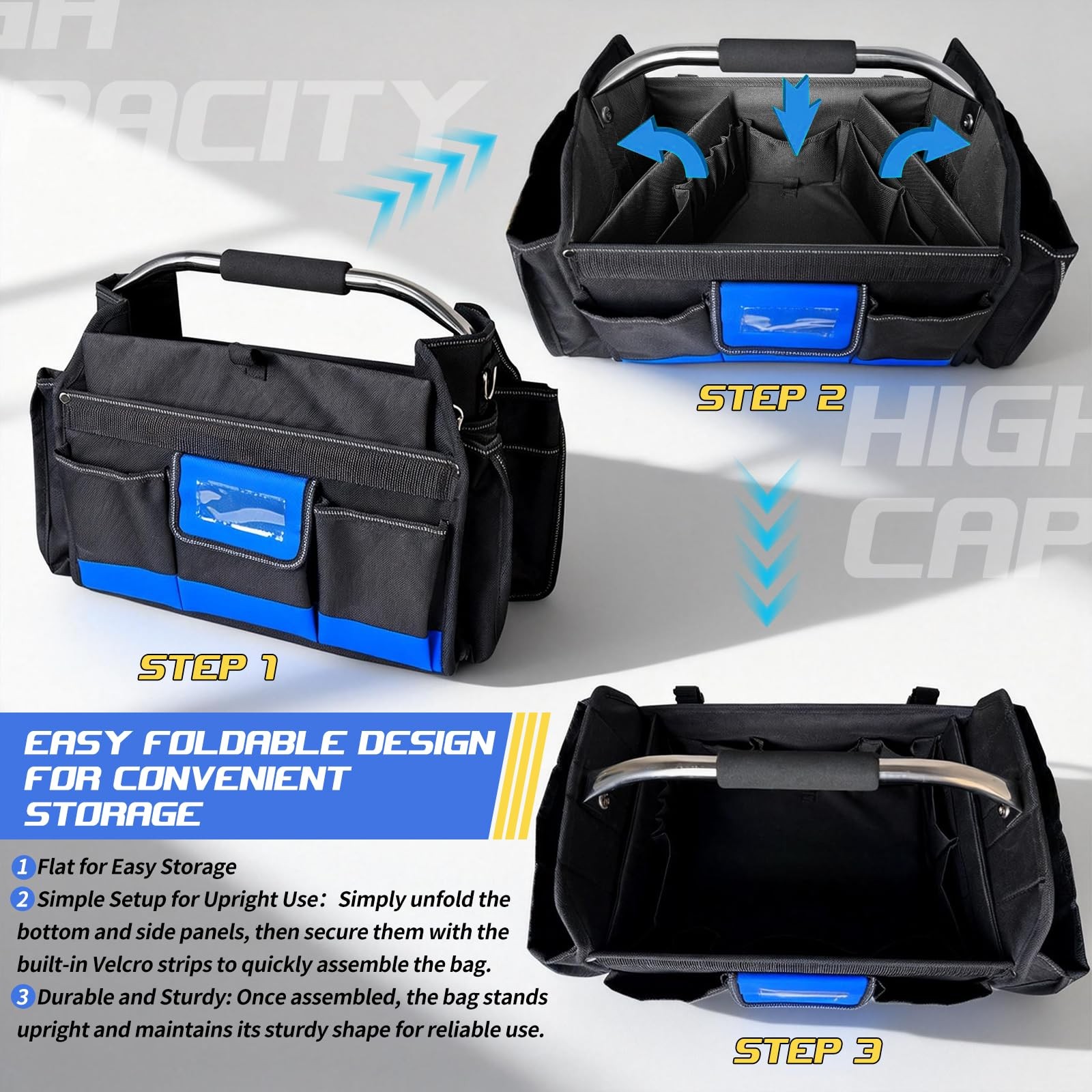 Toocust 18 Inch Open Top Tool Bag Tool Bags For Men 30 Pockets 1680D Waterproof