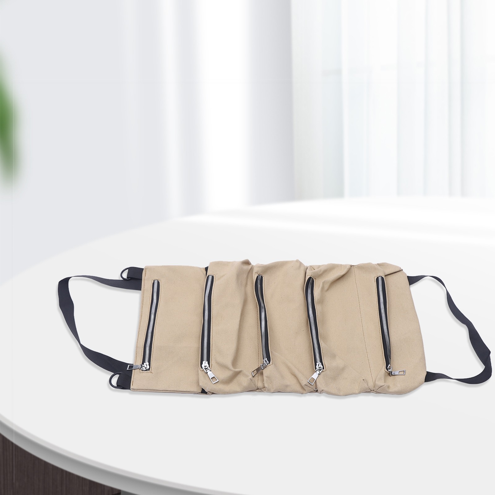 Scratch Resistant Roll Bag Heavy Duty Canvas Roll Up Tool Bag with 5 Pockets