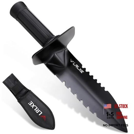 Metal Detector Shovel, Heavy Duty Double Serrated Edge Digging Tool with Belt