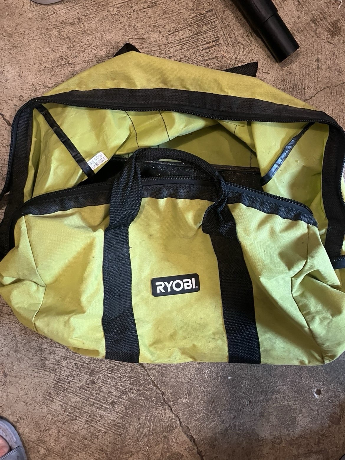 Ryobi Green/Black Fabric Tool Bag Carrying Case w/ Handle, Zipper Closure