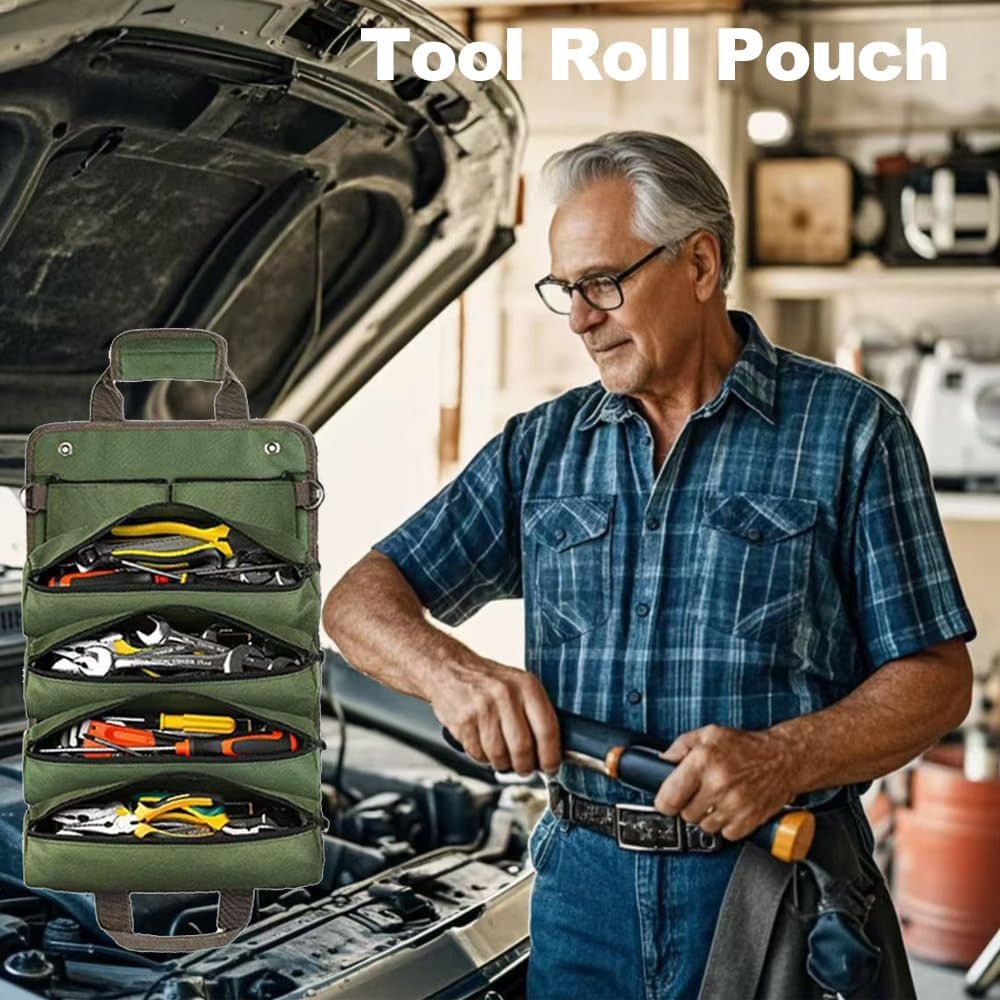 Upgraded Heavy Duty Tool Roll up Bag Organizer with 6 Zipper Pockets – Canvas Wr