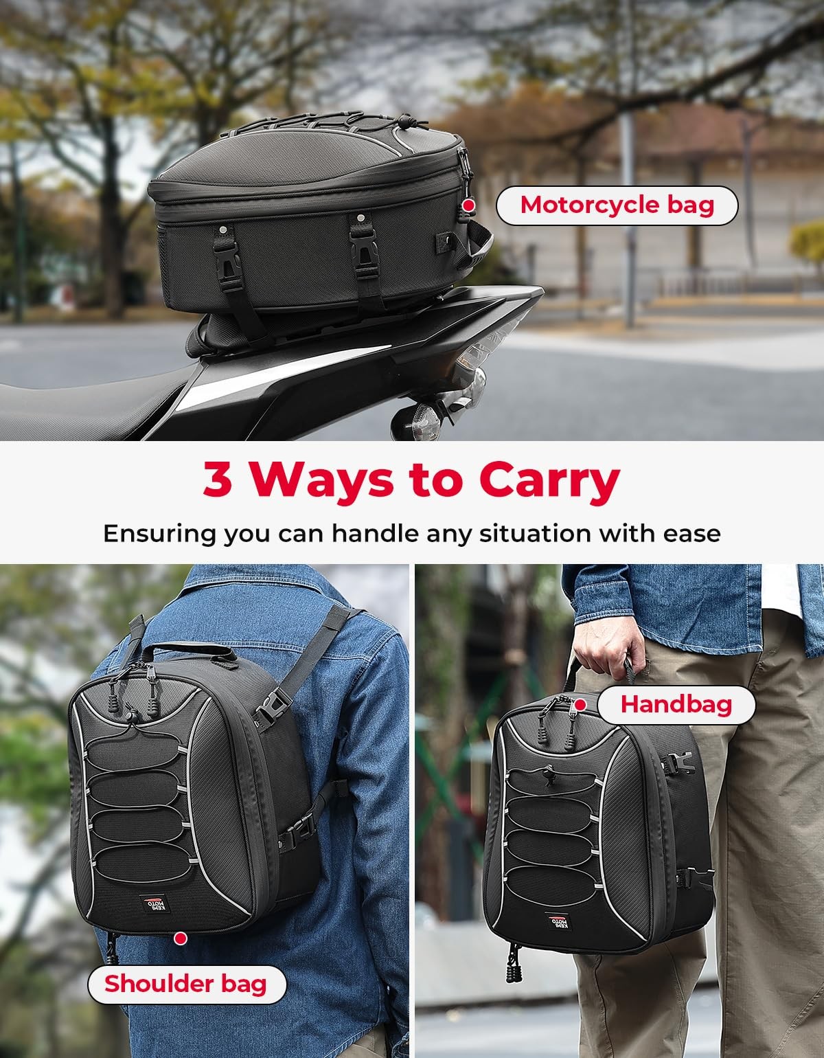 Motorcycle Tail Bag, Dual Use Motorcycle Rear Seat Bag with Waterproof Rain C…