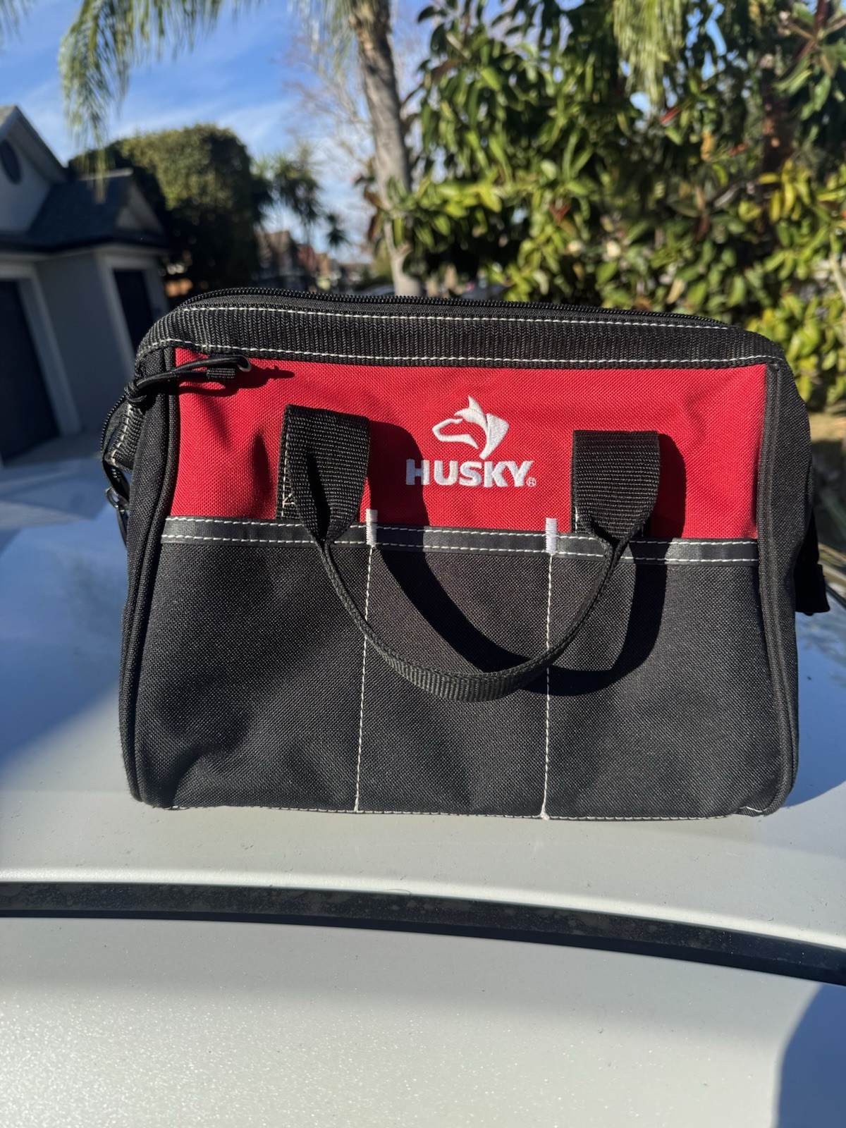 Husky 12” Tool Bag 600 Denier Water Resistant 3 External Pockets Dual Zip Main